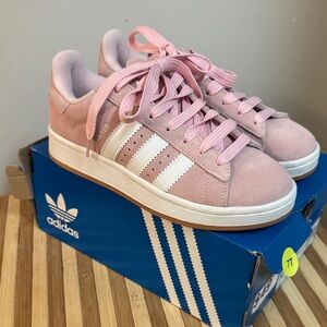 Adidas Women's Soft Pink and White Sneakers